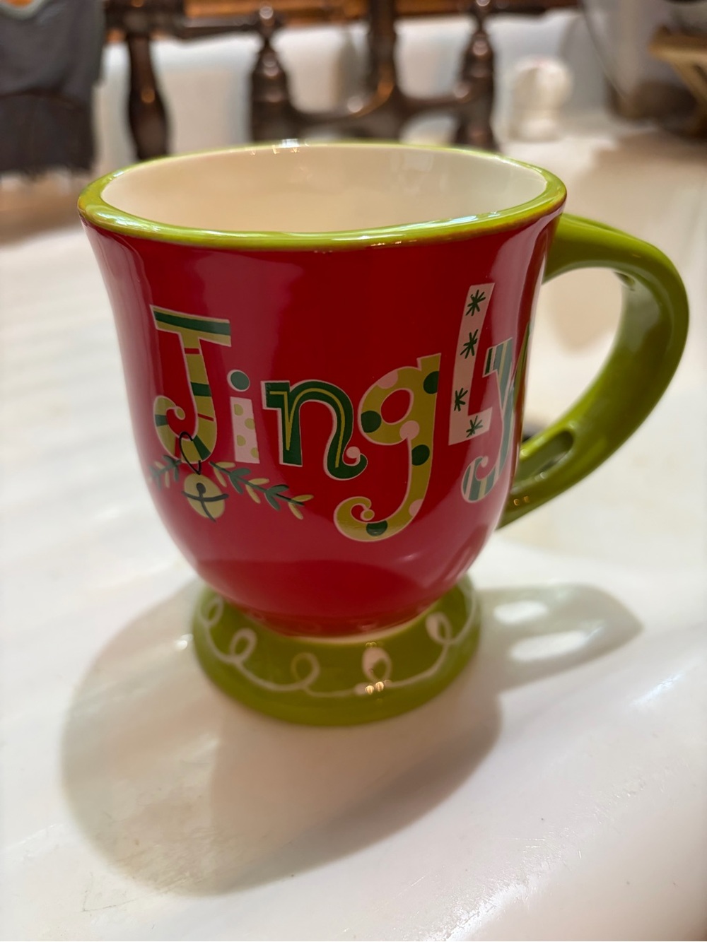 Festive 'Jingle' Red and Green Holiday Mug. Cracker Barrel